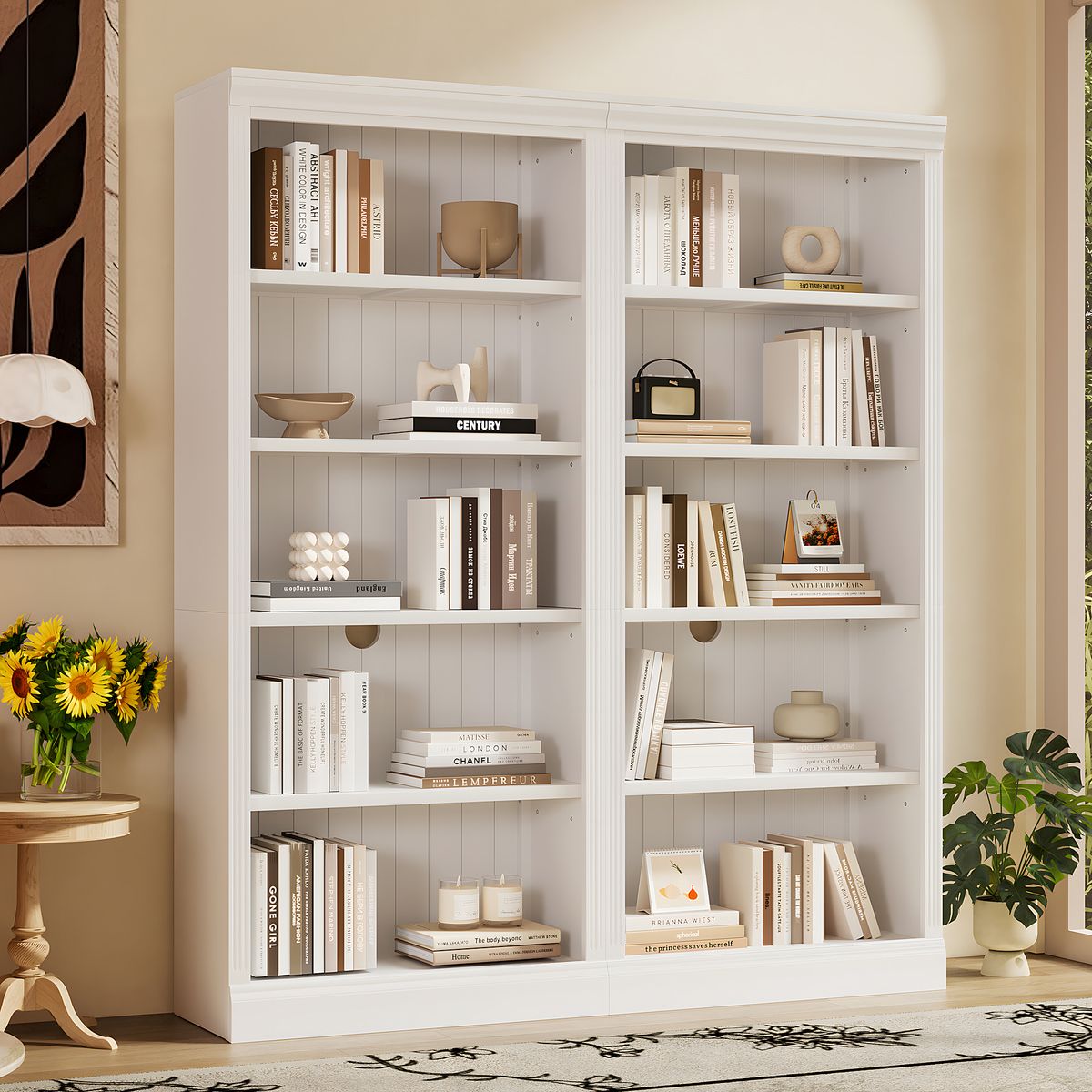 83' Tall Wood Bookcase Suite with light strip ,5-Tier Decor Bookcase Suite with Adjustable Shelves,Storage Organizer,Free Standing Storage Shelves Suite for Living Room,Home Office,White