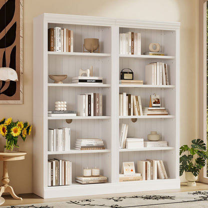 83' Tall Wood Bookcase Suite with light strip ,5-Tier Decor Bookcase Suite with Adjustable Shelves,Storage Organizer,Free Standing Storage Shelves Suite for Living Room,Home Office,White
