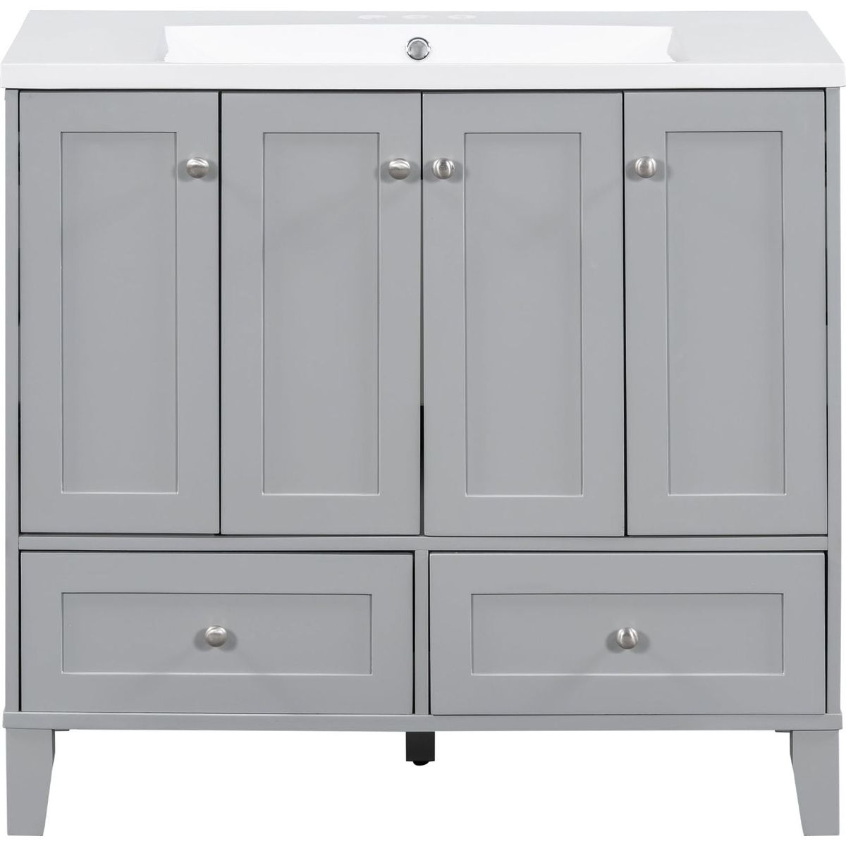 36" Bathroom Vanity with Resin Sink Combo,Solid Wood Frame Bathroom Storage Cabinet, Freestanding Vanity Set with 4 Soft Closing Doors& 2 Drawers