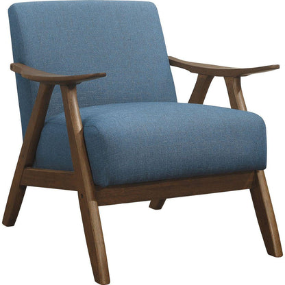 Modern Home Furniture Blue Fabric Upholstered 1pc Accent Chair Cushion Back and Seat Walnut Finish Solid Rubber Wood Furniture