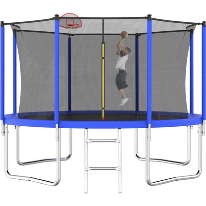 12FT Trampoline for Kids & Adults with Basketball Hoop and Ball, Recreational Trampolines with Safety Enclosure for Back Yard Outdoor