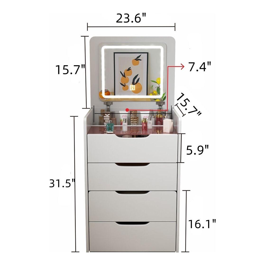 3 in 1 Vanity Desk with Plip Top Mirror,Small Make Up Vanity Set with Visible Glass Desktop,Compact Makeup Vanity with 3 Drawers,Cushioned Tool,Dressing Table for Bedroom