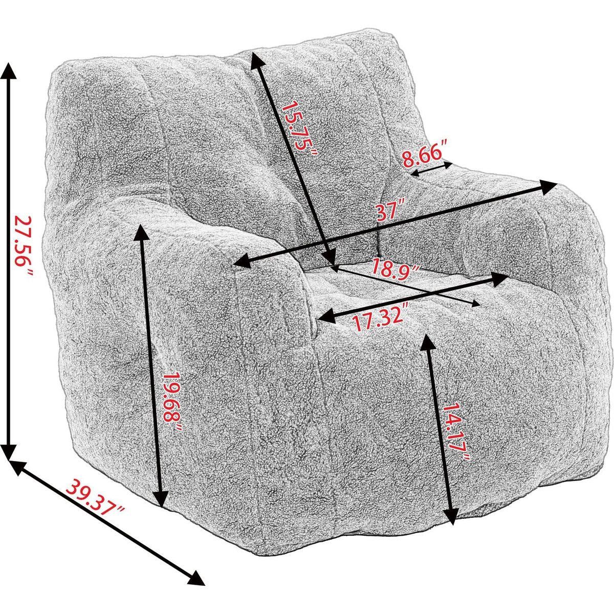 Soft Teddy Fabric Tufted Foam Bean Bag Chair With Teddy Fabric Ivory White