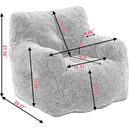 Soft Teddy Fabric Tufted Foam Bean Bag Chair With Teddy Fabric Ivory White