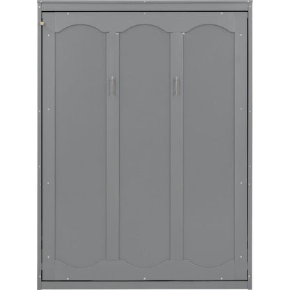 Full Size Murphy Bed Wall Bed with Shelves,Gray