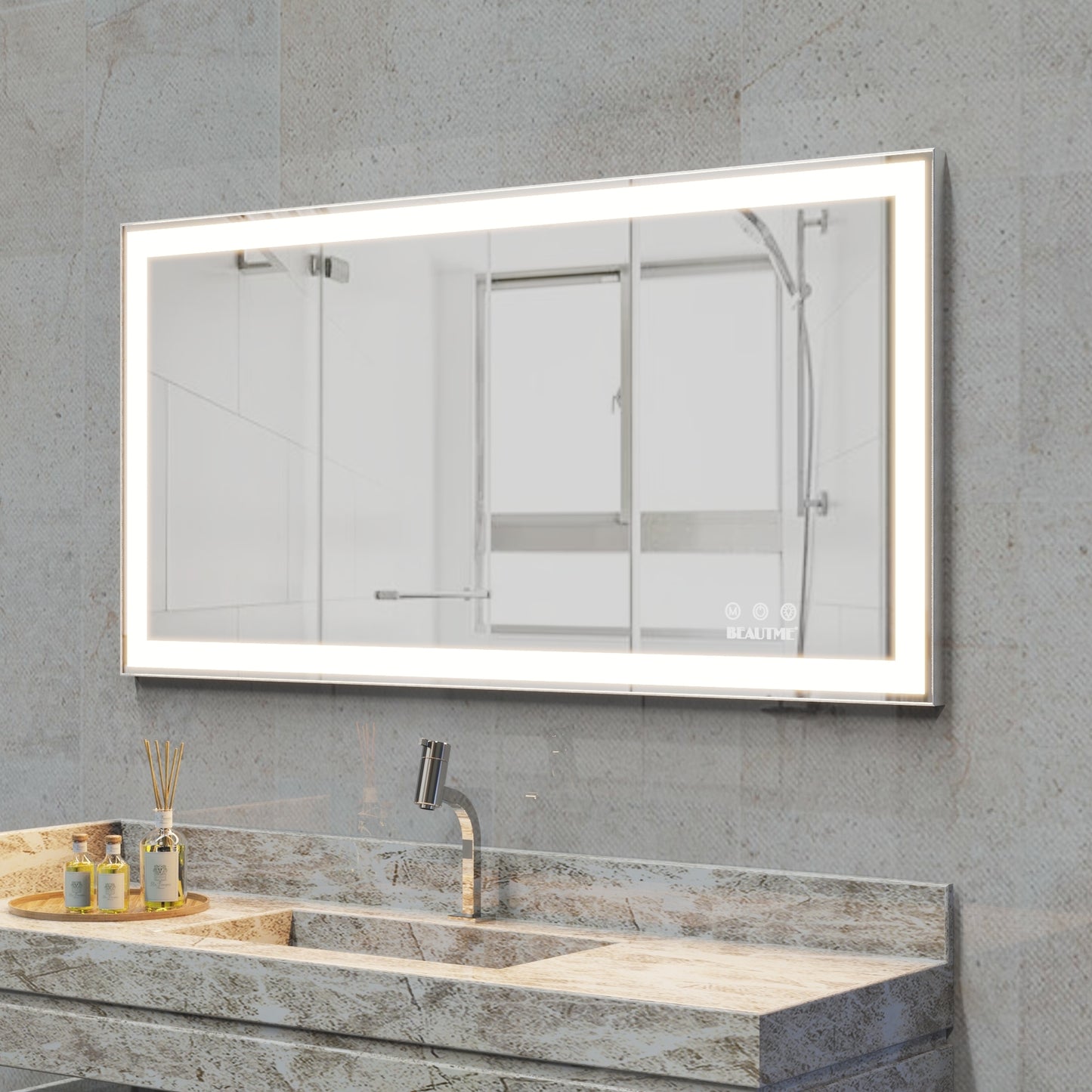 48x24 inch LED Bathroom Vanity Mirror Wall Mounted Adjustable White/Warm/Natural Lights Anti-Fog Touch Switch with Memory Modern Smart Large Bathroom Mirrors