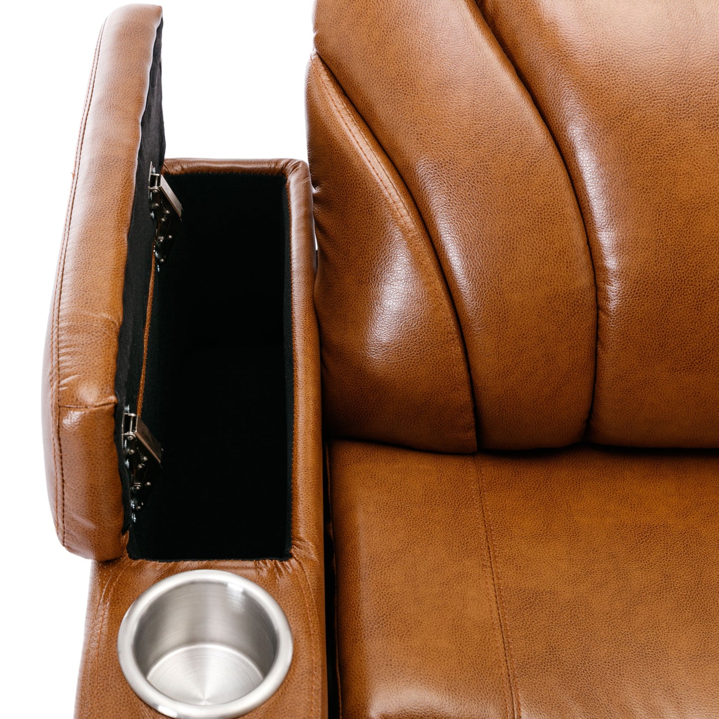 Power Motion Recliner with USB Charging Port and Hidden Arm Storage, Home Theater Seating with Convenient Cup Holder Design, and stereo(Light Brown)