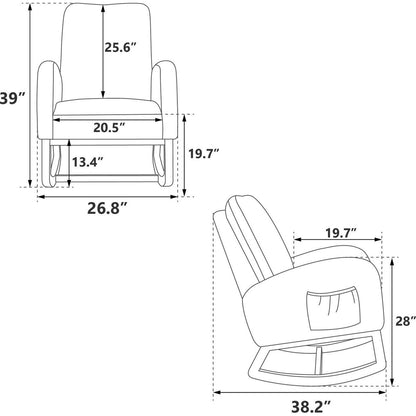 26.8"W Modern Rocking Chair for Nursery, Mid Century Accent Rocker Armchair With Side Pocket, Upholstered High Back Wooden Rocking Chair for Living Room Baby Kids Room Bedroom, Green Boucle