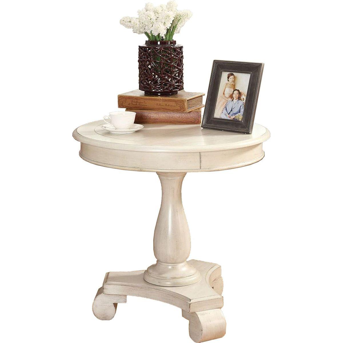Rene Round Wood Pedestal Side Table, White