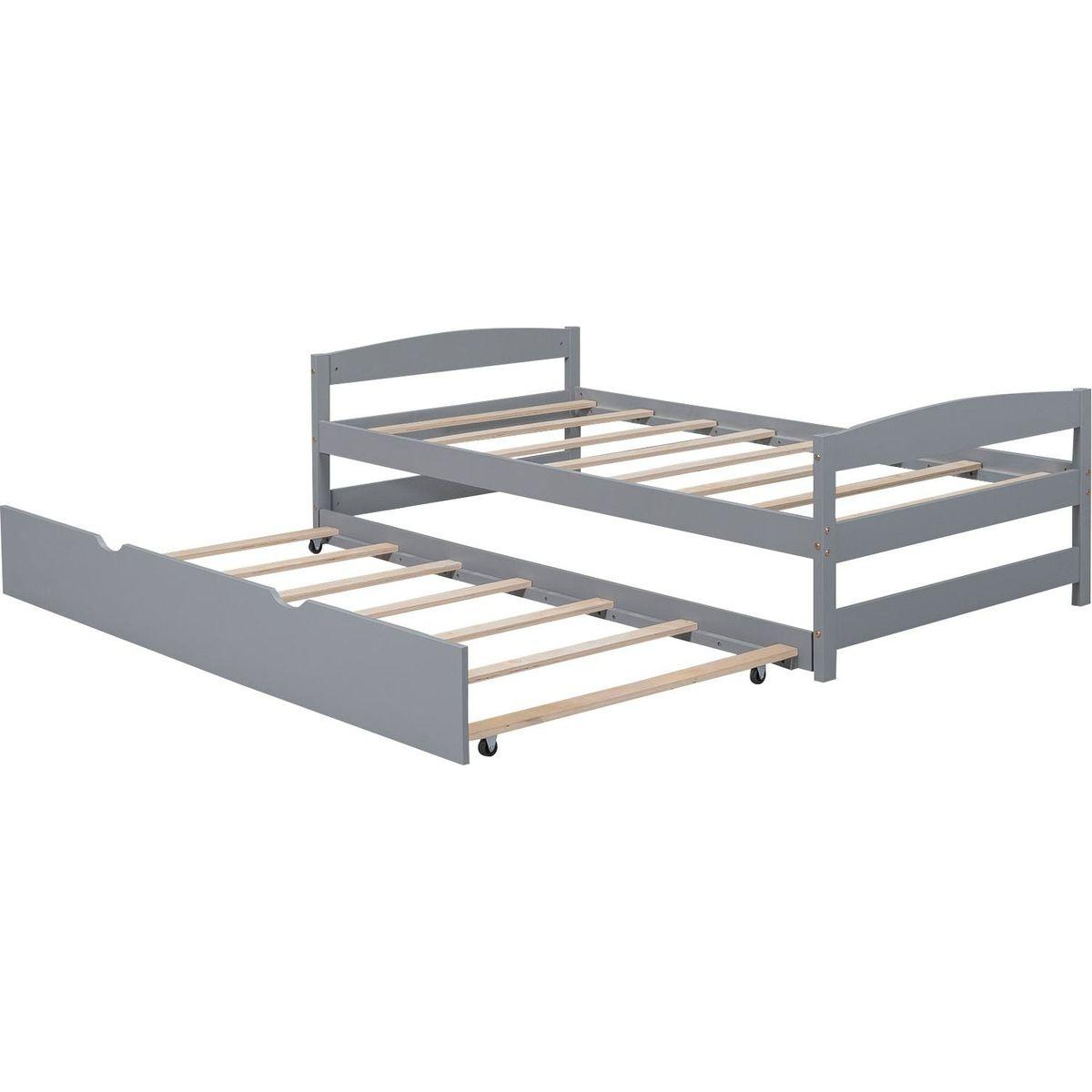 Twin Size Platform Bed with Twin Size Trundle, Gray