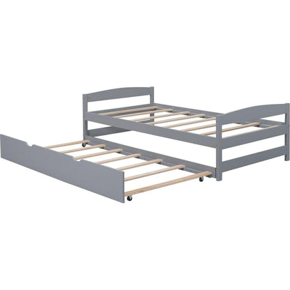 Twin Size Platform Bed with Twin Size Trundle, Gray