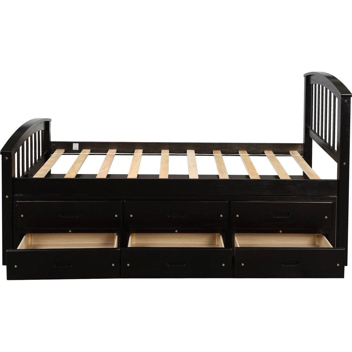 Twin Size Platform Storage Bed Solid Wood Bed with 6 Drawers