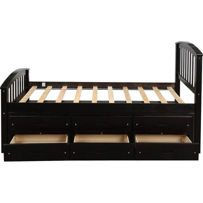 Twin Size Platform Storage Bed Solid Wood Bed with 6 Drawers
