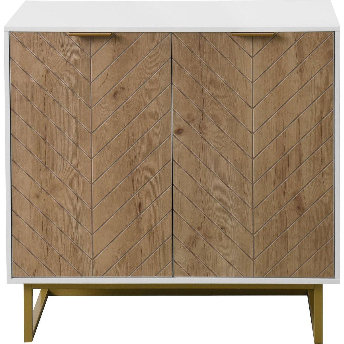 White and Gold Storage Cabinet with 2 Doors, Modern Buffet Sideboard Cabinet, Kitchen Buffet Cabinet with Storage Sideboard Buffet for Living Room