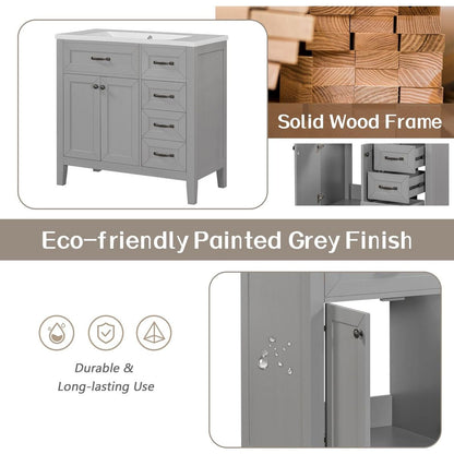 36" Bathroom Vanity with Sink Combo, Bathroom Cabinet with Drawers, Solid Frame and MDF Board, Grey