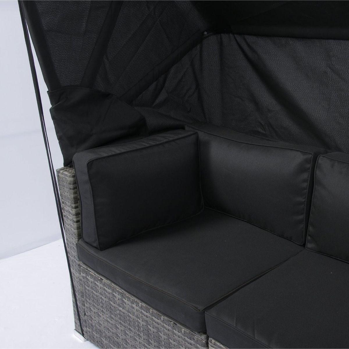 7-Piece Patio Furniture Set w/Retractable Canopy Wicker Rattan Sectional Sofa Set Patio Furniture with Washable Cushions for Lawn, Garden, Backyard, Poolside Grey wicker + Black Cushion