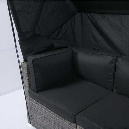 7-Piece Patio Furniture Set w/Retractable Canopy Wicker Rattan Sectional Sofa Set Patio Furniture with Washable Cushions for Lawn, Garden, Backyard, Poolside Grey wicker + Black Cushion