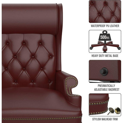 330LBS Executive Office Chair with Footstool, Ergonomic Design High Back Reclining Comfortable Desk Chair - Burgundy