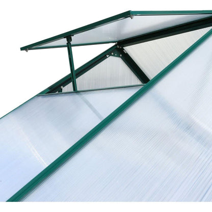 6.3'x10.2'x7' Polycarbonate Greenhouse, Heavy Duty Outdoor Aluminum Walk-in Green House Kit with Rain Gutter, Vent and Door for Backyard Garden, color green