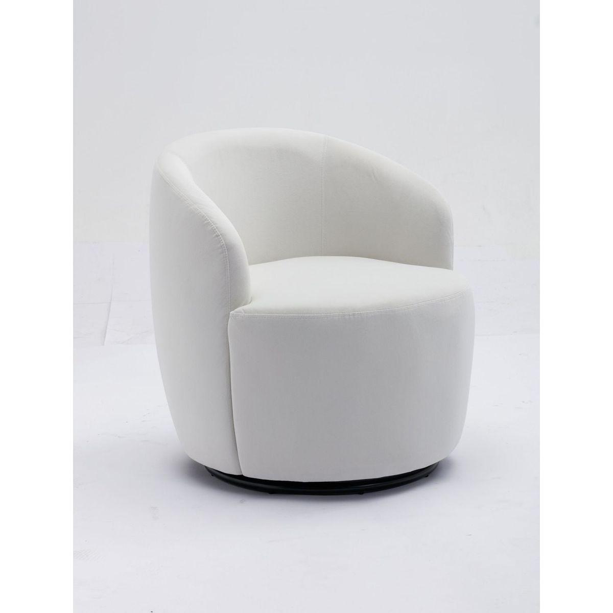 Velvet Fabric Swivel Accent Armchair Barrel Chair With Black Powder Coating Metal Ring,White