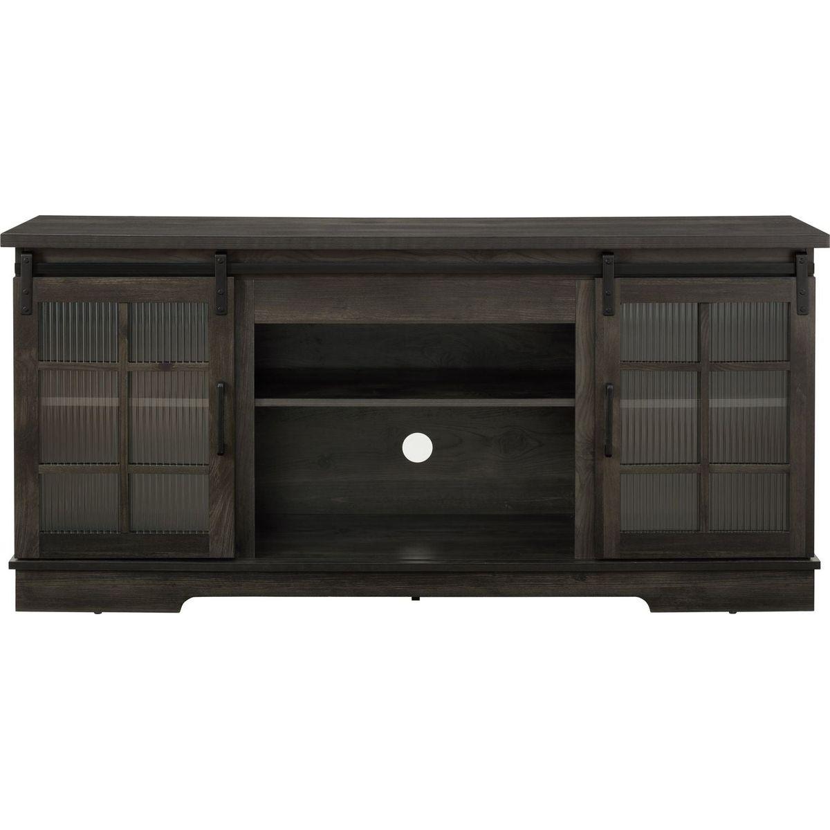 Multipurpose Sliding Door TV Stand Large Storage Cabinet with 2 Sliding Fluted Glass Tempered Doors, TV Up to 65", TV Desk Storage Rack, Charcoal GREY, 59.13"Wx15.94"Dx27.8"H
