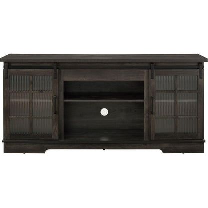 Multipurpose Sliding Door TV Stand Large Storage Cabinet with 2 Sliding Fluted Glass Tempered Doors, TV Up to 65", TV Desk Storage Rack, Charcoal GREY, 59.13"Wx15.94"Dx27.8"H