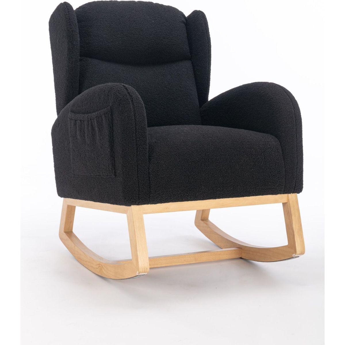 Teddy Fabric Rocking Chair With Packet Wood Legs,Black