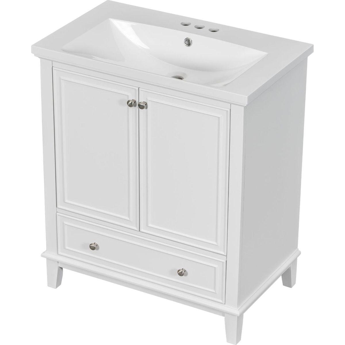 30" Bathroom Vanity with Sink Combo, Multi-functional Bathroom Cabinet with Doors and Drawer, Solid Frame and MDF Board, White