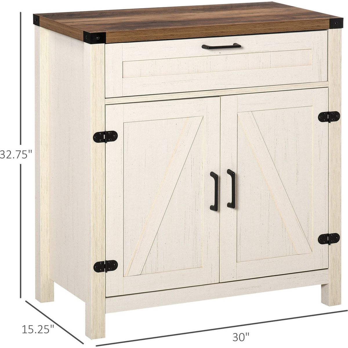 Farmhouse Sideboard Buffet Cabinet, Rustic 2 Barn Doors Kitchen Cabinet, Accent Cabinet with Storage for Living Room, White