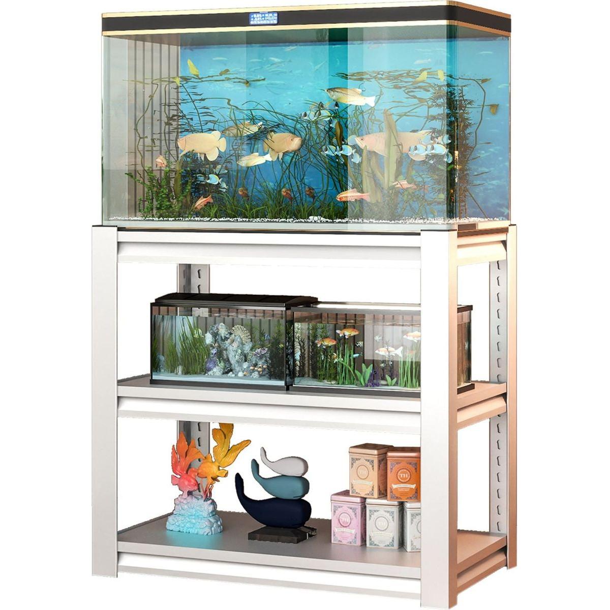 40-50 Gallon Fish Tank Stand - Metal Aquarium Stand, 31.5 "L x 18 "W x 34"H Adjustable Heavy Duty Reptile Tank Stand, Adjustable 3-Tier Fish Tank Rack Shelf for Home Office, Tank Not Included