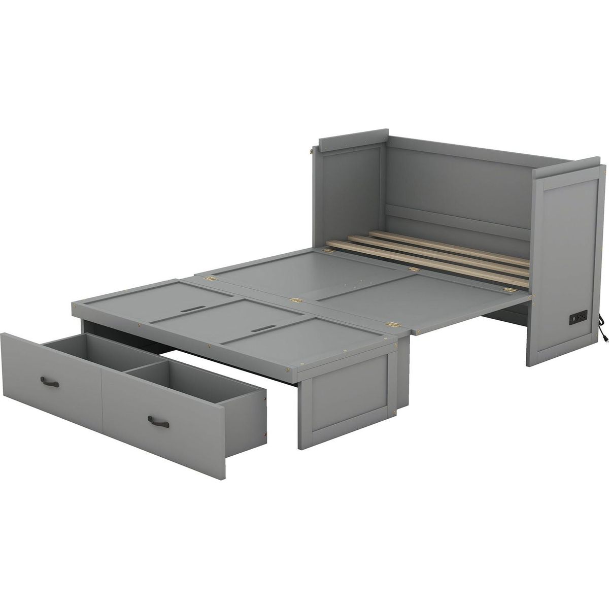 Full Size Murphy Bed with USB Port and a Large Drawer, Gray