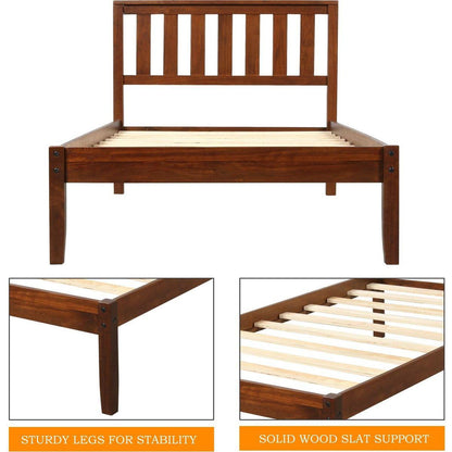Wood Platform Bed with Headboard/Wood Slat Support Twin (Walnut)
