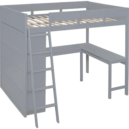 Full Size Loft Bed with Desk and Shelf - Gray