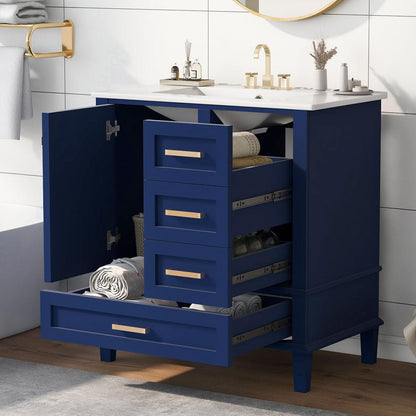 30" Bathroom Vanity, Modern Bathroom Cabinet with Sink Combo Set, Bathroom Storage Cabinet with a Soft Closing Door and 3 Drawers, Solid Wood Frame(Blue)