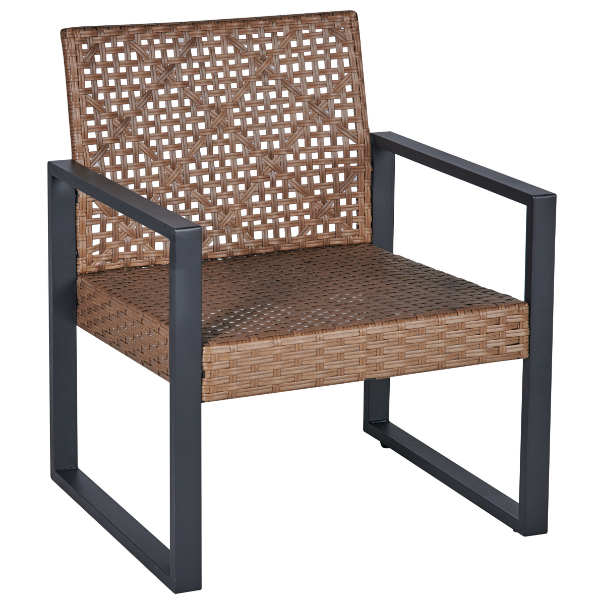 4-Piece Patio Furniture Set Outdoor Balcony Porch Garden Backyard Lawn Furniture Acacia Wood Table Top, Morden Black and Light Brown