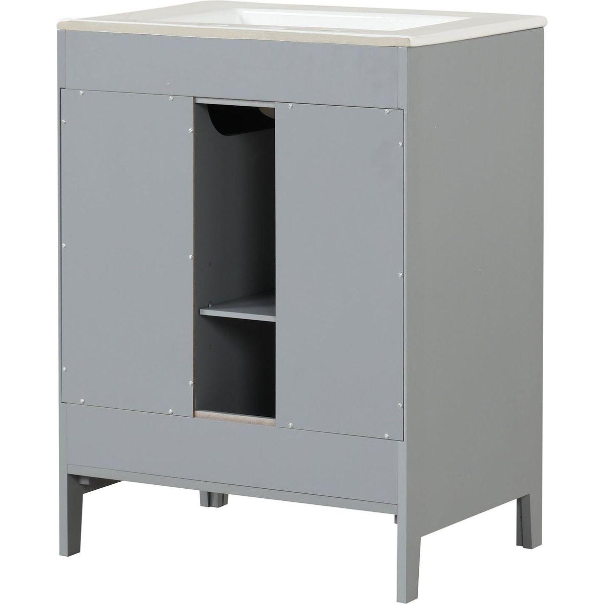 24" Bathroom Vanity with Sink, Bathroom Vanity Cabinet with Two Drawers and Door, Adjustable Shelf, Solid Wood and MDF, Grey