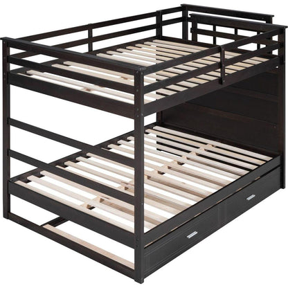 Full Over Full Bunk Bed with Twin Size Trundle and Staircase, Espresso