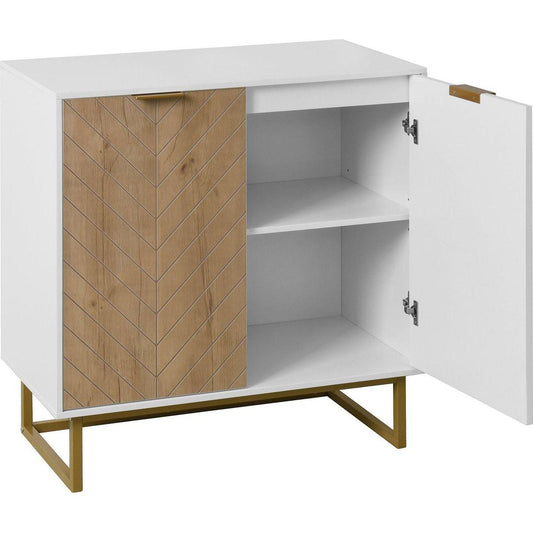White and Gold Storage Cabinet with 2 Doors, Modern Buffet Sideboard Cabinet, Kitchen Buffet Cabinet with Storage Sideboard Buffet for Living Room
