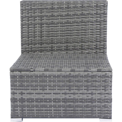 8 Piece Patio Sectional Wicker Rattan Outdoor Furniture Sofa Set with One Storage Box Under Seat and Cushion Box Grey wicker + Black Cushion + Clear Glass Top