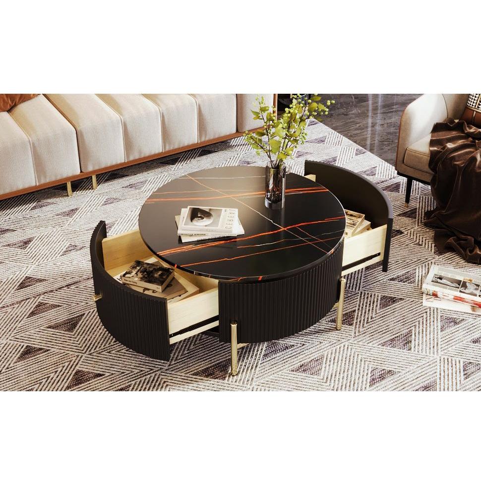 Modern Round Coffee Table with 2 large Drawers Storage Accent Table(31.5")