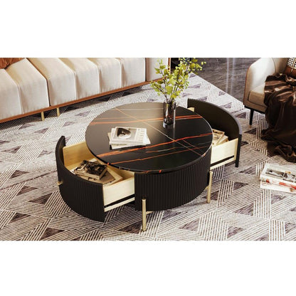 Modern Round Coffee Table with 2 large Drawers Storage Accent Table(31.5")