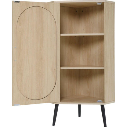 Corner cabinet, Rattan door,Freestanding Corner Tables For Small Spaces, Corner Shelf Stand For Living Room, Kitchen, Bathroom, Bedroom