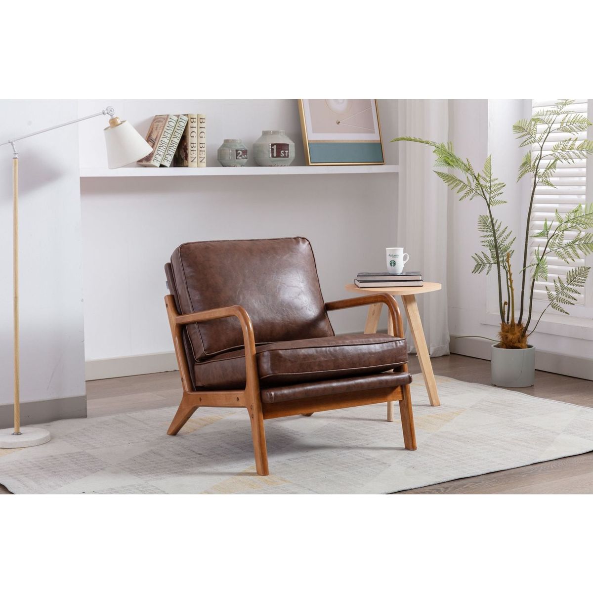 Wood Frame Armchair, Modern Accent Chair Lounge Chair for Living Room