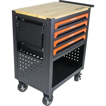 4 DRAWERS MULTIFUNCTIONAL TOOL CART WITH WHEELS AND WOODEN TOP-ORANGE