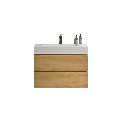 U041-Alice30-106 Alice 30" Natural Oak Bathroom Vanity with Sink, Large Storage Wall Mounted Floating Bathroom Vanity for Modern Bathroom, Pre-assembled