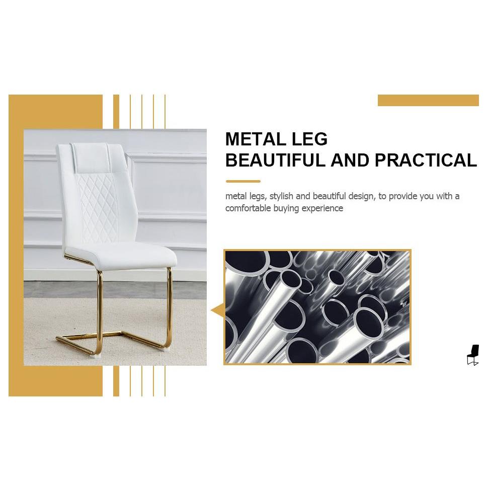 Modern dining chairs, dining room chairs, and golden leg cushioned chairs made of artificial leather, suitable for kitchens, living rooms, bedrooms, and offices. Set of 4 pieces (white+PU)