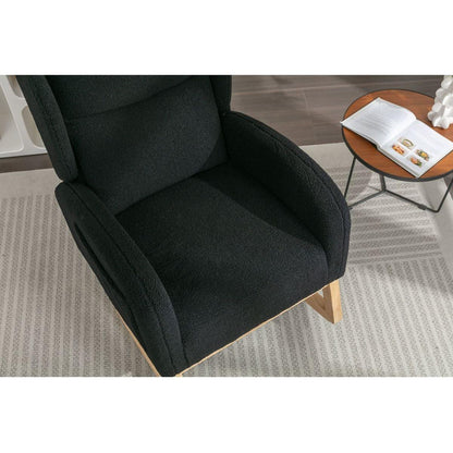 Teddy Fabric Rocking Chair With Packet Wood Legs,Black