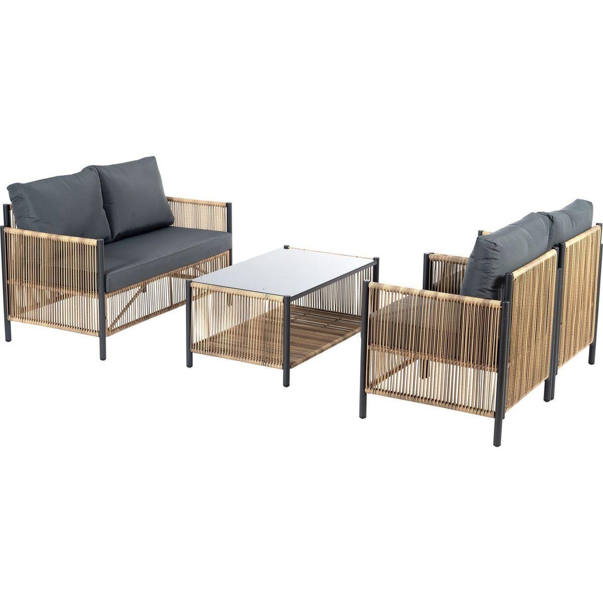 New Comming Patio 4 Pieces Brown PE Wicker Sofa Set with Grey Cushion