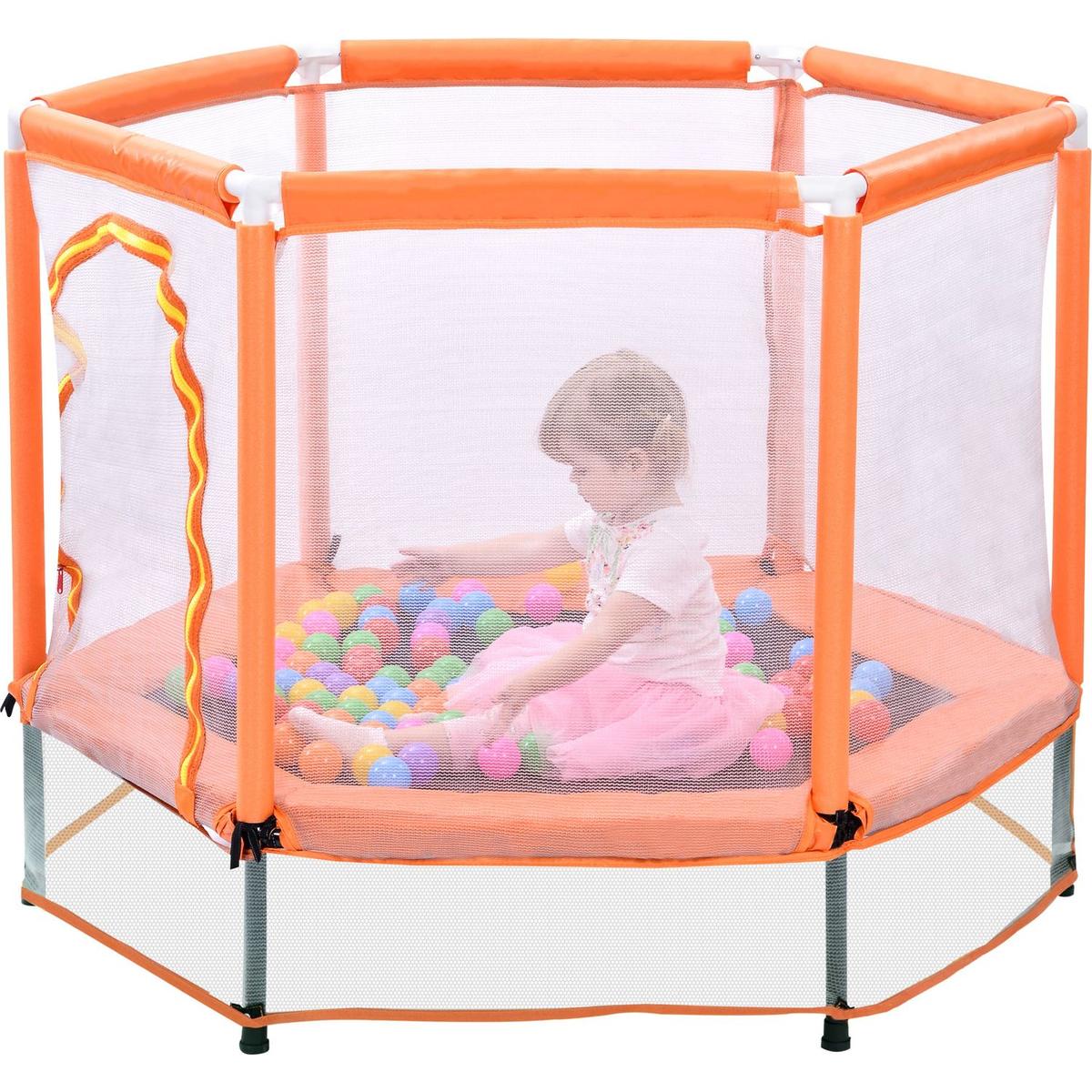 55" Toddlers Trampoline with Safety Enclosure Net and Balls, Indoor Outdoor Mini Trampoline for Kids