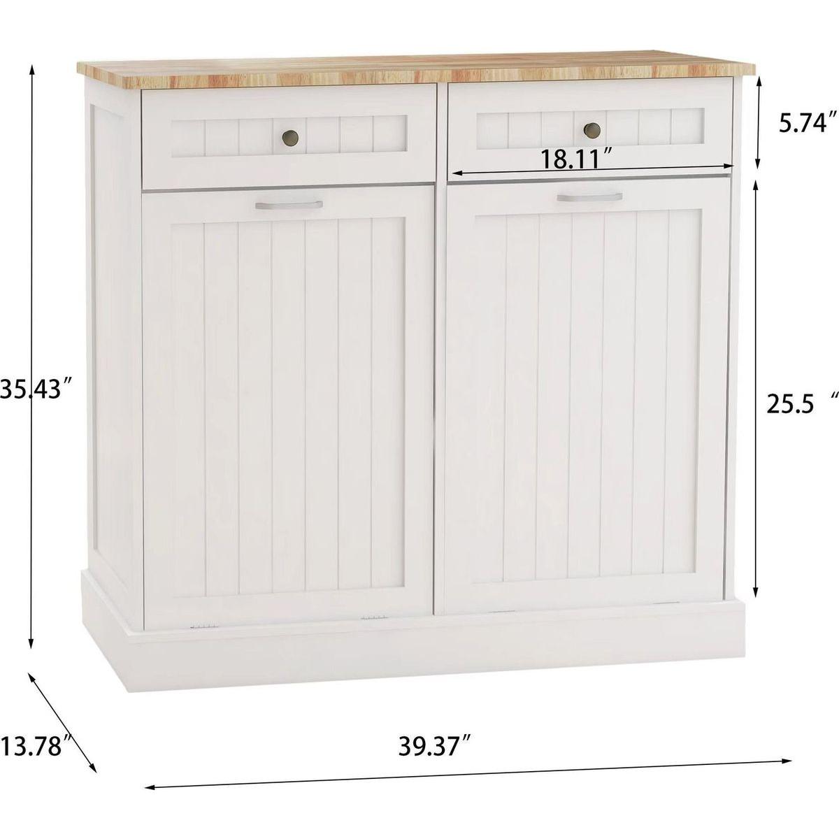Two Drawers and Two-Compartment Tilt-Out Trash Cabinet Kitchen Trash Cabinet-White